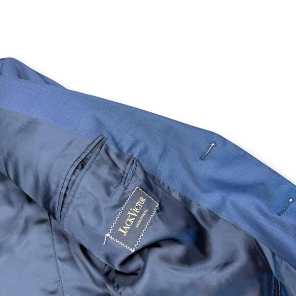 VTG Jack Victor Blue Wool Two Piece Suit 43R Jacket 37R Pants Made inCanada Work - Picture 5 of 15